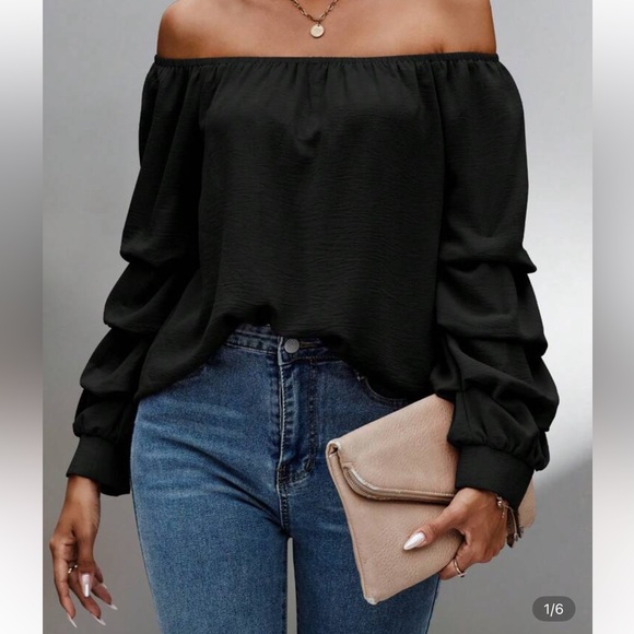 Never Been Worn-Elegant Black Off-Shoulder Women's Top - Picture 8 of 8